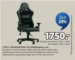 JYSK TYPE Z – RAZER EDITION BY LEGEND gamer-stol, DKK 1750 tilbud