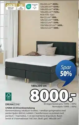 JYSK LYGNA GC30 kontinentalseng, DKK 8000 tilbud