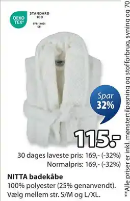 JYSK NITTA badekåbe, DKK 115 tilbud
