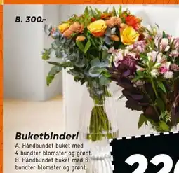 Bilka Håndbundet buket med 4 bundter blomster og grønt, DKK 220 tilbud