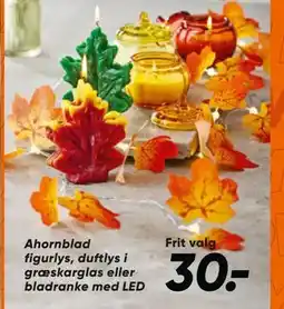Bilka Ahornblad figurlys, duftlys i græskarglas eller bladranke med LED, DKK 30 tilbud
