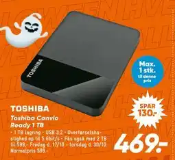 Bilka Toshiba Canvio Ready 1 TB, DKK 469 tilbud