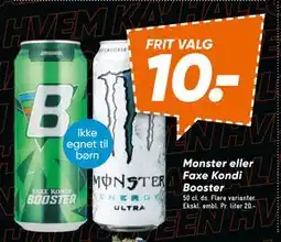 Bilka Monster eller Faxe Kondi Booster, DKK 10 tilbud