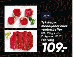 Bilka Tykstegsmedaljoner eller -peberbøffer, DKK 109 tilbud
