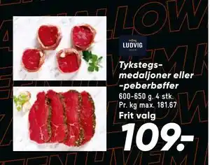 Bilka Tykstegsmedaljoner eller -peberbøffer, DKK 109 tilbud