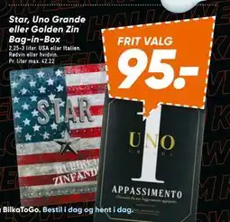 Bilka Star, Uno Grande eller Golden Zin Bag-in-Box, DKK 95 tilbud