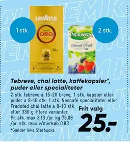 Bilka Tebreve, chai latte, kaffekapsler*, puder eller specialiteter, DKK 25 tilbud
