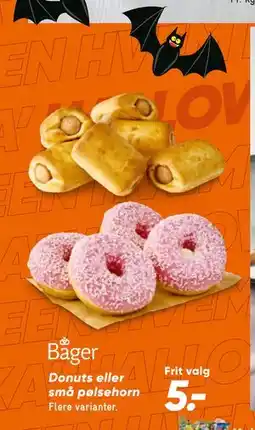 Bilka Donuts eller små pølsehorn, DKK 5 tilbud