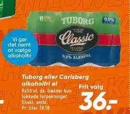 Bilka Tuborg eller Carlsberg alkoholfri øl, DKK 36 tilbud