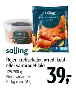 Føtex Rejer, krebsehaler, ørred, kold- eller varmrøget laks, DKK 39 tilbud