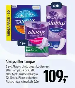 Føtex Always eller Tampax, DKK 109 tilbud