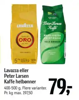 Føtex Lavazza eller Peter Larsen Kaffe helbønner, DKK 79 tilbud