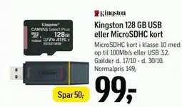 Føtex Kingston 128 GB USB eller MicroSDHC kort, DKK 99 tilbud