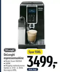 Føtex DeLonghi espressomaskine, DKK 3499 tilbud