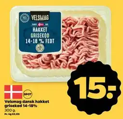Netto Velsmag dansk hakket grisekød 14-18%, DKK 15 tilbud