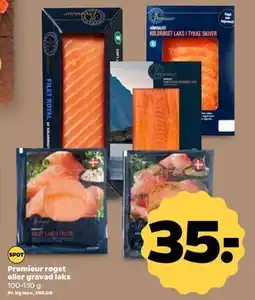 Netto Premieur røget eller gravad laks, DKK 35 tilbud