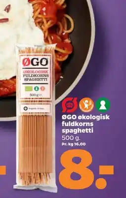Netto ØGO økologisk fuldkorns spaghetti, DKK 8 tilbud