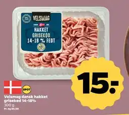 Netto Velsmag dansk hakket grisekød 14-18%, DKK 15 tilbud