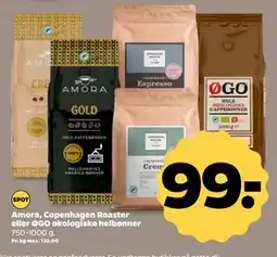 Netto Amora, Copenhagen Roaster eller ØGO økologiske helbønner, DKK 99 tilbud