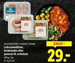 Lidl Luksusmedister, karbonader eller paneret XL schnitzel, DKK 29 tilbud