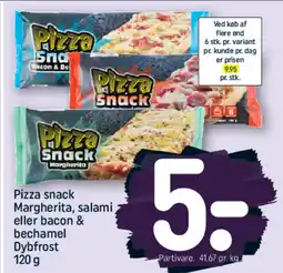 REMA 1000 Pizza snack Margherita, salami eller bacon & bechamel Dybfrost tilbud