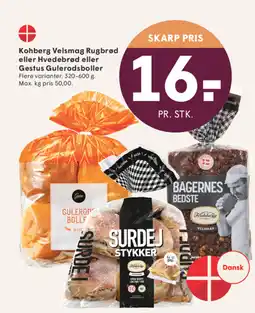 SPAR Kohberg Velsmag Rugbrød eller Hvedebrød eller Gestus Gulerodsboller tilbud