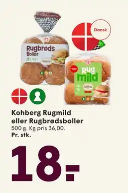 SPAR Kohberg Rugmild eller Rugbrødsboller, DKK 18 tilbud