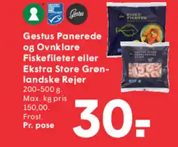 SPAR Gestus Panerede og Ovnklare Fiskefileter eller Ekstra Store Grøn- landske Rejer tilbud