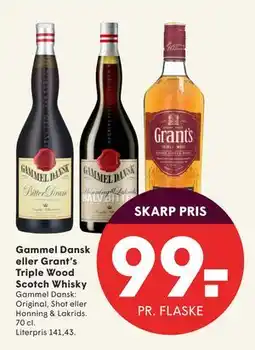 SPAR Gammel Dansk eller Grant’s Triple Wood Scotch Whisky, DKK 99 tilbud