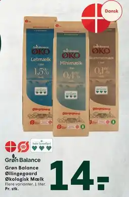 SPAR Grøn Balance Øllingegaard Økologisk Mælk, DKK 14 tilbud