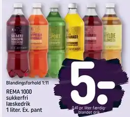 REMA 1000 REMA 1000 sukkerfri læskedrik 1 liter. Ex. pant, DKK 5 tilbud