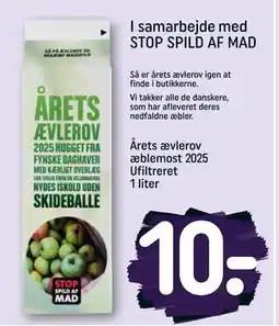 REMA 1000 Årets ævlerov æblemost 2025 Ufiltreret 1 liter, DKK 10 tilbud