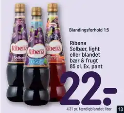 REMA 1000 Ribena Solbær, light eller blandet bær & frugt 85 cl. Ex. pant, DKK 22 tilbud