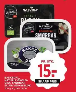 MENY BAKKEDAL, NATURLI’ ØKOLOGISK SMØRBAR ELLER VEGAN BLOK, DKK 15 tilbud