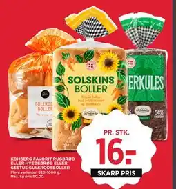 MENY KOHBERG FAVORIT RUGBRØD ELLER HVEDEBRØD ELLER GESTUS GULERODSBOLLER, DKK 16 tilbud