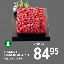 MENY HAKKET OKSEKØD 4-7 %, DKK 84.95 tilbud