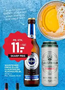 MENY WARSTEINER FRESH ELLER CLAUSTHALER ALKOHOLFRI ØL, DKK 11 tilbud