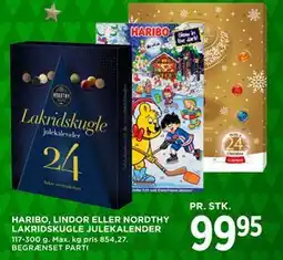 MENY HARIBO, LINDOR ELLER NORDTHY LAKRIDSKUGLE JULEKALENDER, DKK 99.95 tilbud