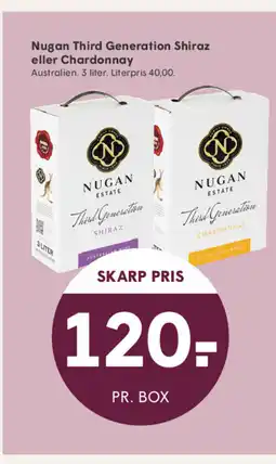 SPAR Nugan Third Generation Shiraz eller Chardonnay tilbud