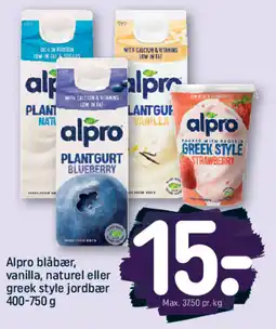 REMA 1000 Alpro blåbær, vanilla, naturel eller greek style jordbær tilbud