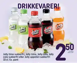 REMA 1000 Jolly time sukkerfri, Jolly time, Jolly cola, Jolly cola sukkerfri eller Jolly appelsin sukkerfri Ex. pant tilbud