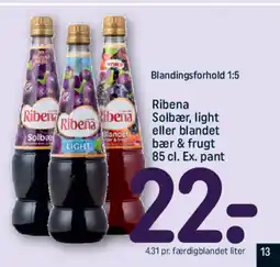 REMA 1000 Ribena Solbær, light eller blandet bær & frugt . Ex. pant tilbud