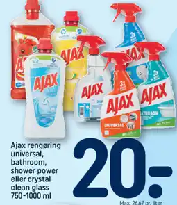 REMA 1000 Ajax rengøring universal, bathroom, shower power eller crystal clean glass tilbud