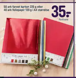 REMA 1000 50 ark farvet karton 225 g eller 40 ark foliepapir 120 g i A4 størrelse tilbud
