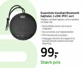 YouSee Essentials Vandtæt Bluetooth højttaler, 1 x5W, IPX7, sort tilbud