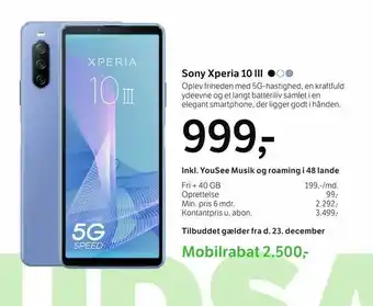 YouSee Sony Xperia 10 lll tilbud