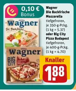 REWE DE Wagner Die Backfrische Mozzarella oder Big City Pizza Budapest tilbud