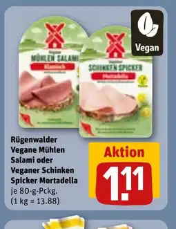 REWE DE Rügenwalder Vegane Mühlen Salami oder Veganer Schinken Spicker Mortadella tilbud