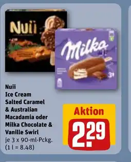 REWE DE Nuii Ice Cream Salted Caramel & Australian Macadamia oder Milka Chocolate & Vanille Swirl tilbud