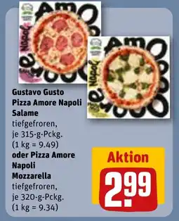 REWE DE Gustavo Gusto Pizza Amore Napoli Salame oder Pizza Amore Napoli Mozzarella tilbud